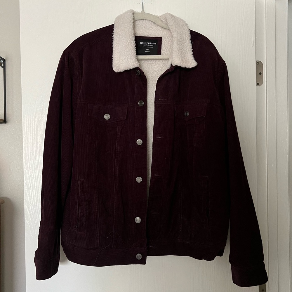 Sunrise Kingdom plum Sherpa lined men’s jacket